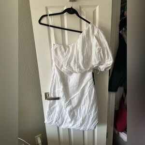 White House Black Market One-Shoulder Bubble Hem Linen-Blend Dress